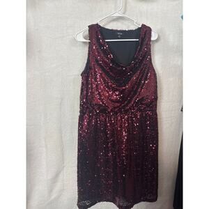 #602 APT. 9 Women Medium Sequin Sleeveless Party Dress Burgundy/Black Sparkle